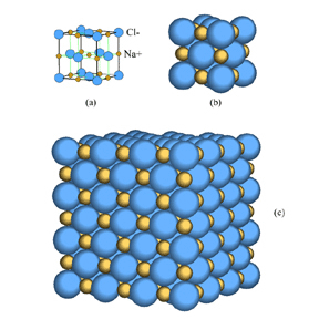 A computer-generated illustration of the NaCl structure.