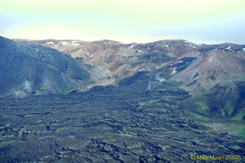 Iceland-1998-26.jpg - So much lava out of that little hole.  Landmannalaugar